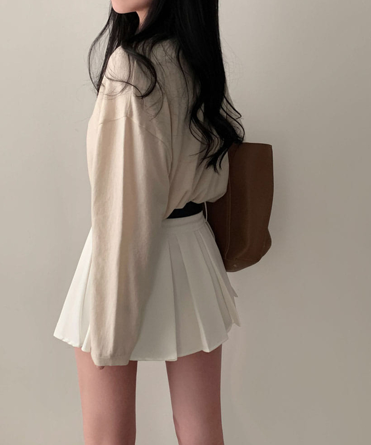 구김걱정없는 탄탄함시카고 플리츠 벨트SET 미니 A라인 스커트 아이보리
