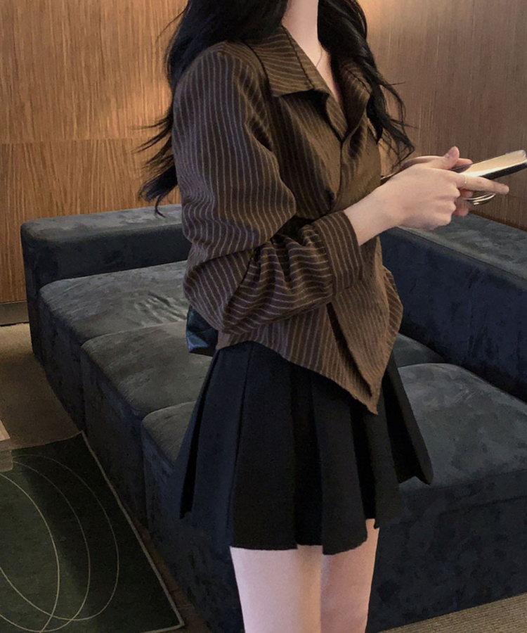 구김걱정없는 탄탄함시카고 플리츠 벨트SET 미니 A라인 스커트 블랙