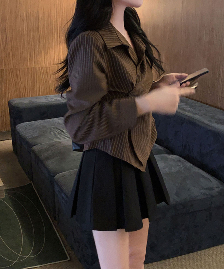 구김걱정없는 탄탄함시카고 플리츠 벨트SET 미니 A라인 스커트 블랙