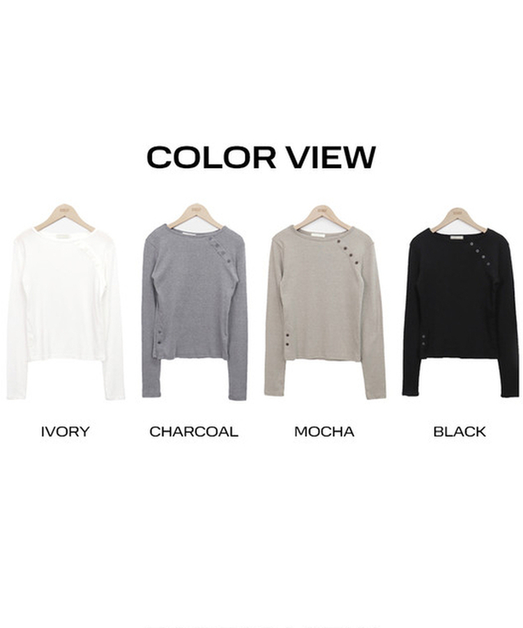 シンプル斜めボタン長袖Tシャツ