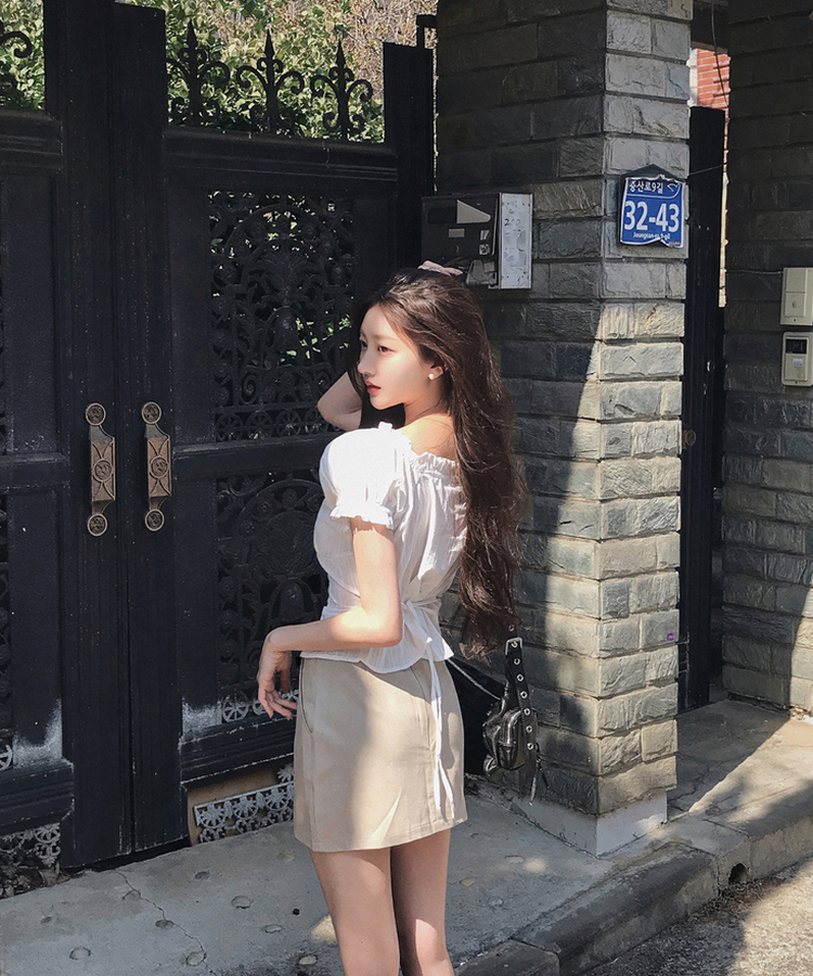 フリルオフショルダーコットン半袖ブラウス(5color) IVORY