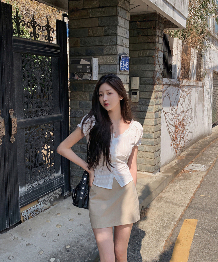 フリルオフショルダーコットン半袖ブラウス(5color) IVORY