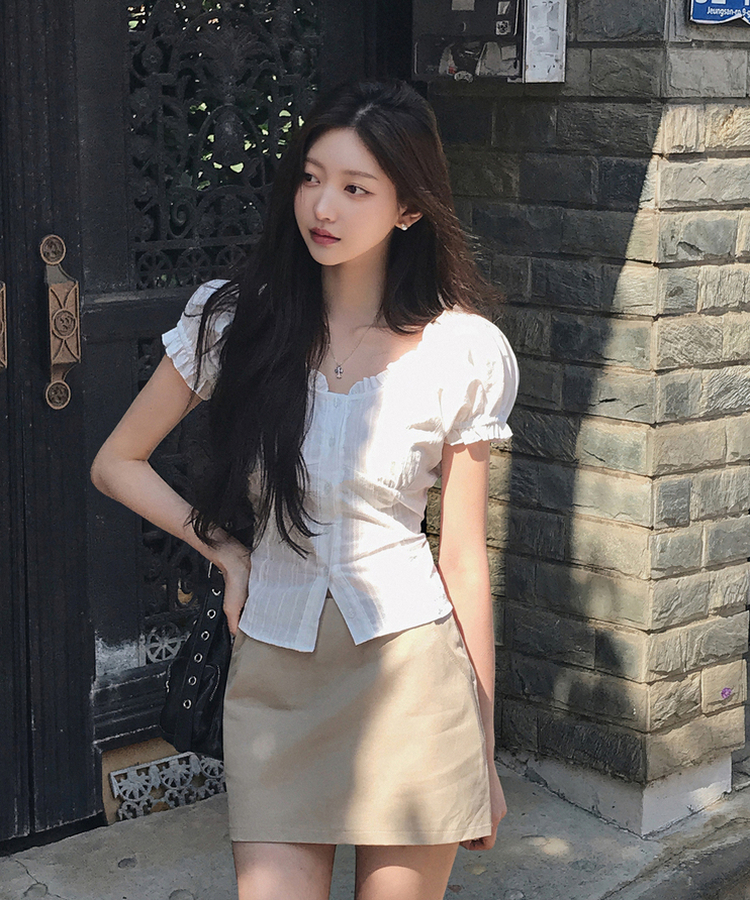 フリルオフショルダーコットン半袖ブラウス(5color) IVORY