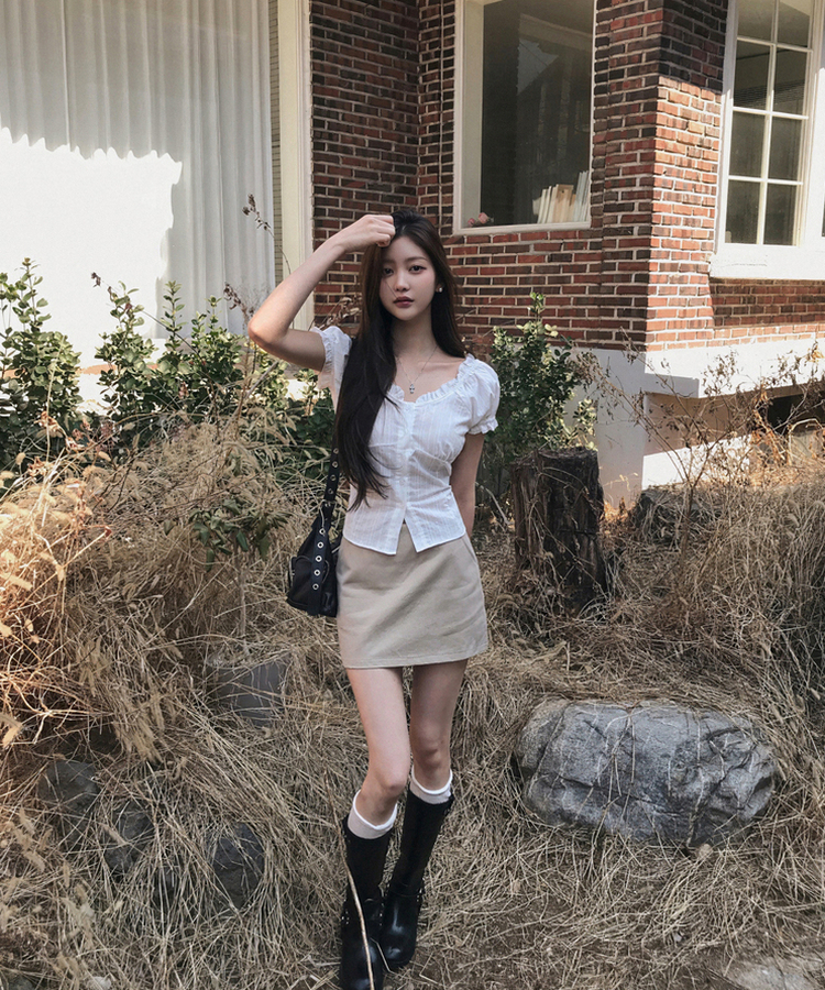 フリルオフショルダーコットン半袖ブラウス(5color) IVORY