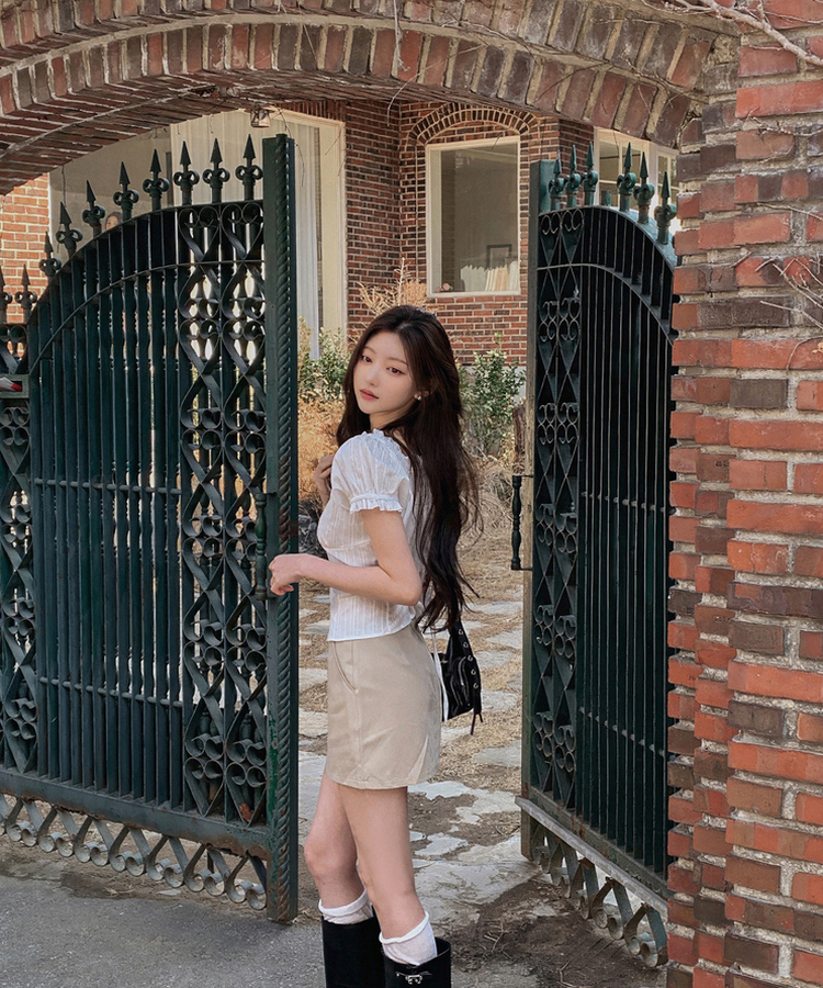 フリルオフショルダーコットン半袖ブラウス(5color) IVORY