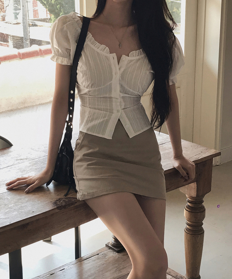 フリルオフショルダーコットン半袖ブラウス(5color) IVORY