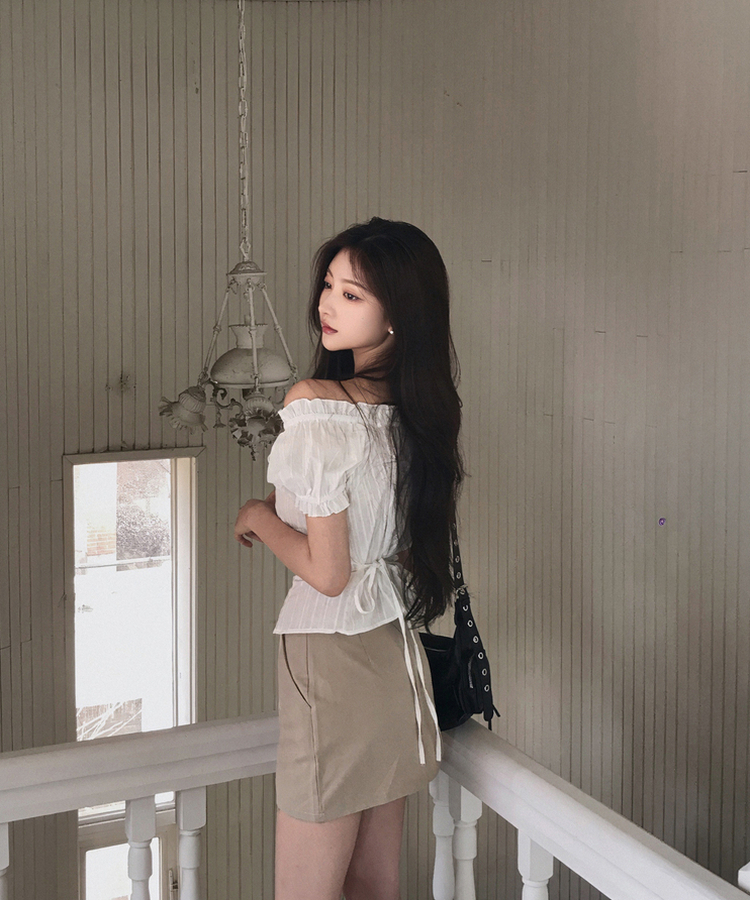 フリルオフショルダーコットン半袖ブラウス(5color) IVORY