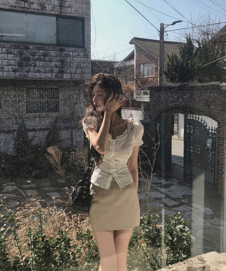 フリルオフショルダーコットン半袖ブラウス(5color) IVORY