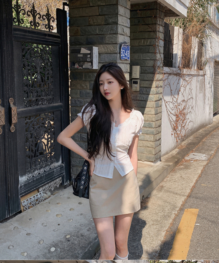 フリルオフショルダーコットン半袖ブラウス(5color) IVORY