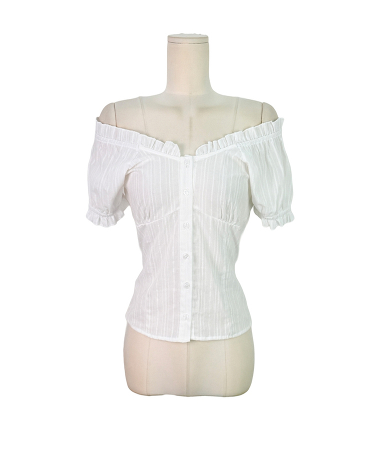 フリルオフショルダーコットン半袖ブラウス(5color)