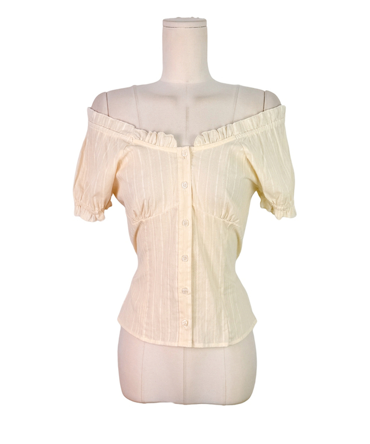 フリルオフショルダーコットン半袖ブラウス(5color)