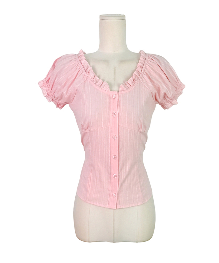 フリルオフショルダーコットン半袖ブラウス(5color)