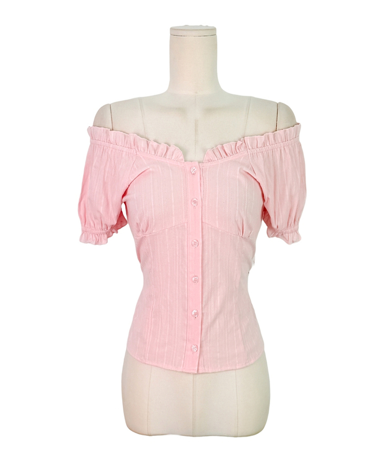 フリルオフショルダーコットン半袖ブラウス(5color)