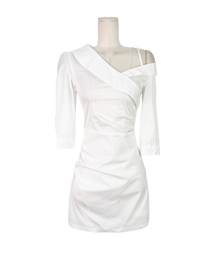 ワンオフショルダーシャーリングミニワンピース