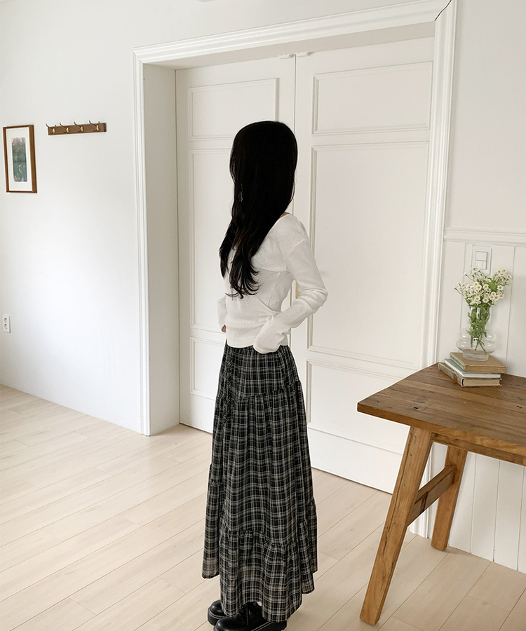 ティアードチェックロングスカート BLACK