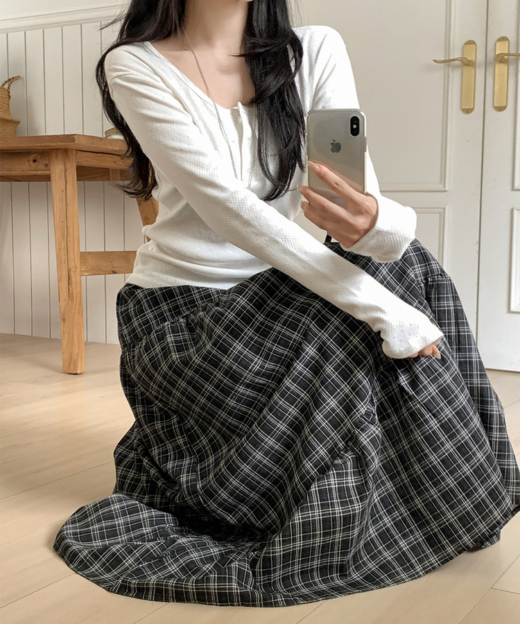 ティアードチェックロングスカート BLACK