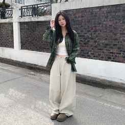 ビンテージチェックロングシアーシャツ(6color) KHAKI