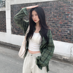 ビンテージチェックロングシアーシャツ(6color) KHAKI