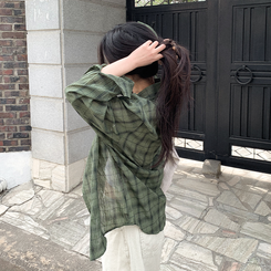 ビンテージチェックロングシアーシャツ(6color) KHAKI