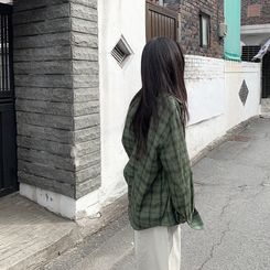 ビンテージチェックロングシアーシャツ(6color) KHAKI