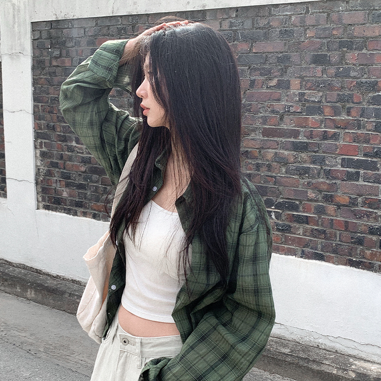 ビンテージチェックロングシアーシャツ(6color) KHAKI