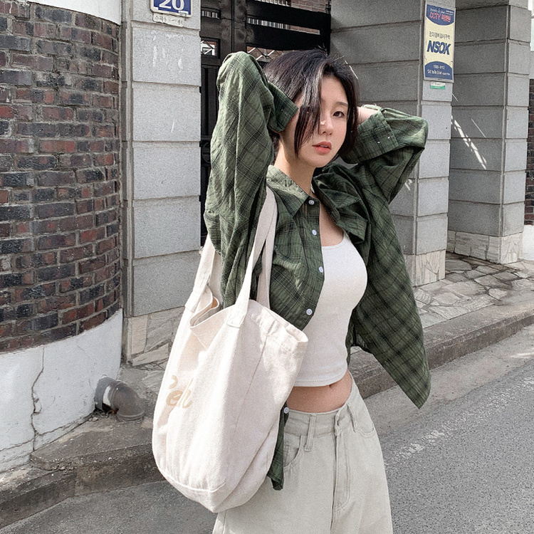 ビンテージチェックロングシアーシャツ(6color) KHAKI