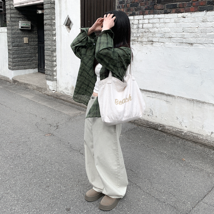 ビンテージチェックロングシアーシャツ(6color) KHAKI