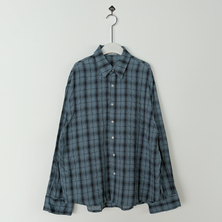 ビンテージチェックロングシアーシャツ(6color)