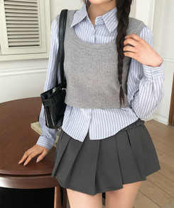 一体型レイヤードビスチェシャツ GREY