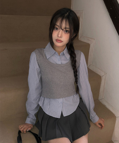 一体型レイヤードビスチェシャツ GREY