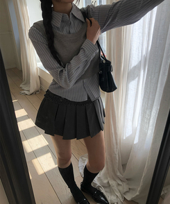 一体型レイヤードビスチェシャツ GREY