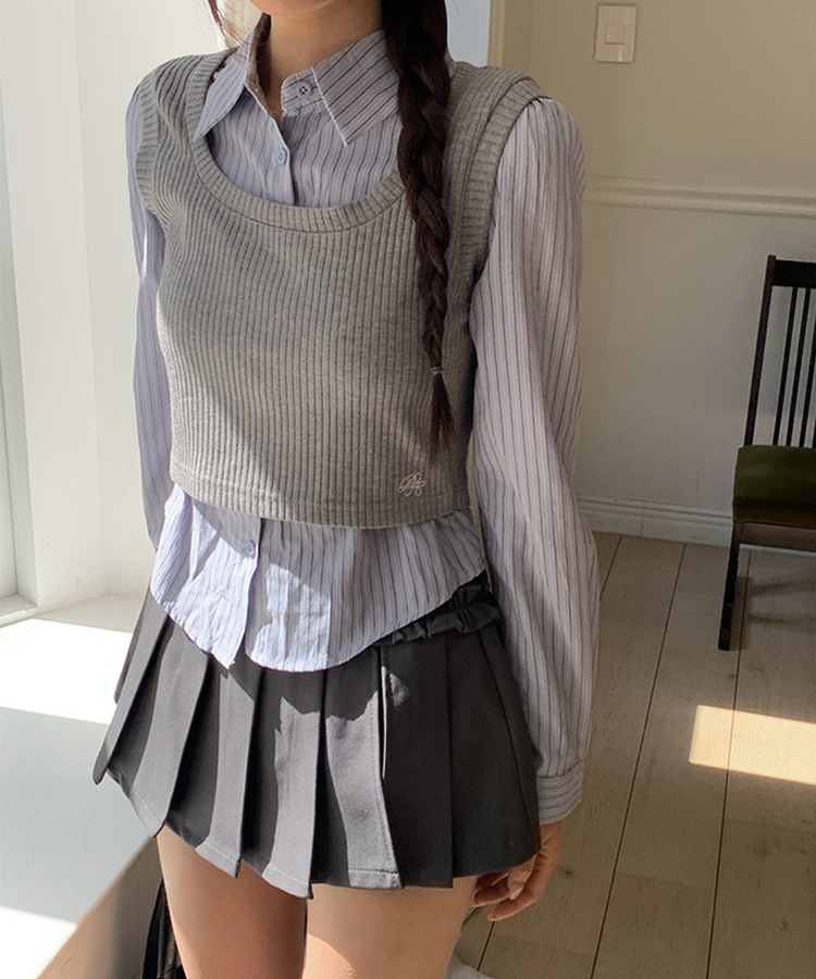 一体型レイヤードビスチェシャツ GREY