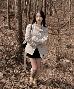 ハイネックコットンショートトレンジャケット GRAY BEIGE