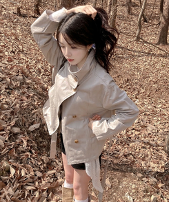 ハイネックコットンショートトレンジャケット GRAY BEIGE