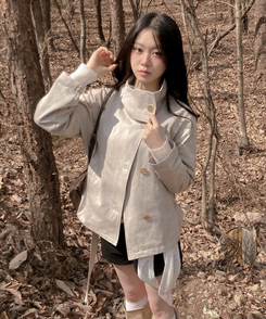 ハイネックコットンショートトレンジャケット GRAY BEIGE