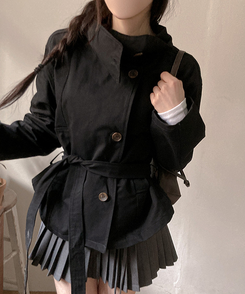 ハイネックコットンショートトレンジャケット BLACK