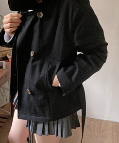 ハイネックコットンショートトレンジャケット BLACK