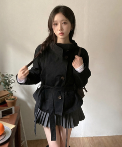 ハイネックコットンショートトレンジャケット BLACK