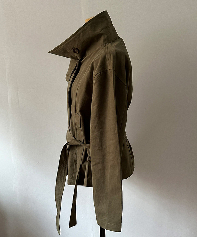 드로우 하이넥 코튼 숏 트렌치 야상 자켓