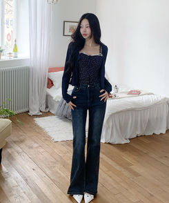 【SET】フラワーレースキャミソール＋カーディガン NAVY