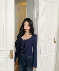 【SET】フラワーレースキャミソール＋カーディガン NAVY