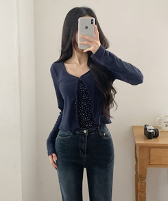 【SET】フラワーレースキャミソール＋カーディガン NAVY