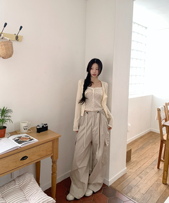 【SET】フラワーレースキャミソール＋カーディガン IVORY