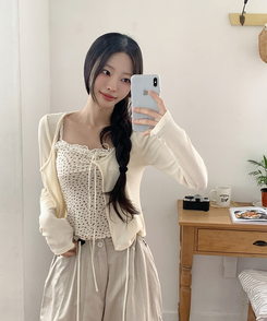 【SET】フラワーレースキャミソール＋カーディガン IVORY