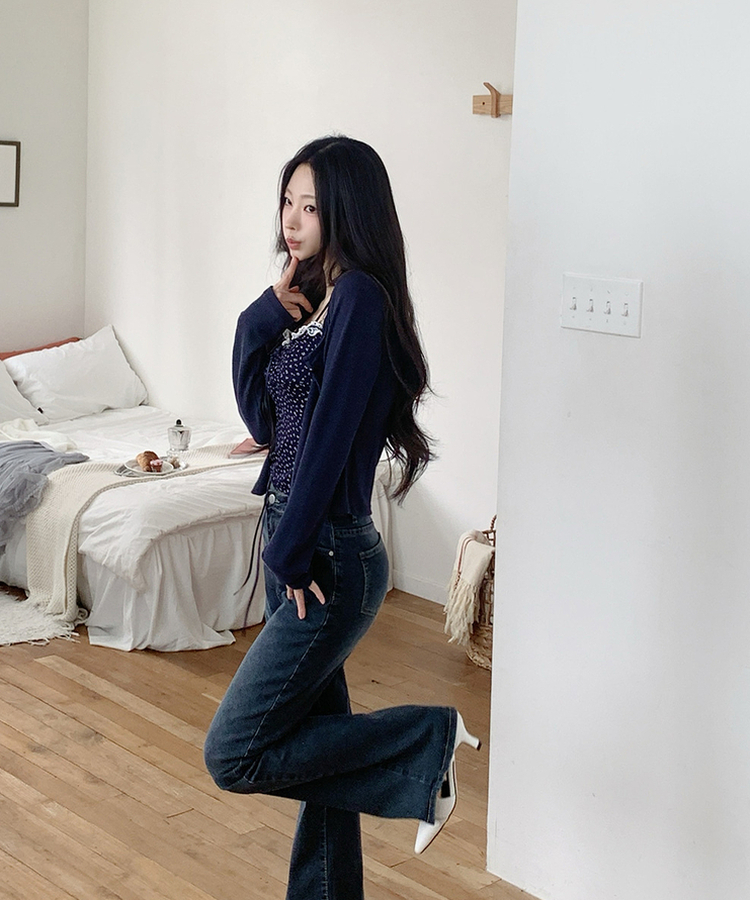 【SET】フラワーレースキャミソール＋カーディガン NAVY