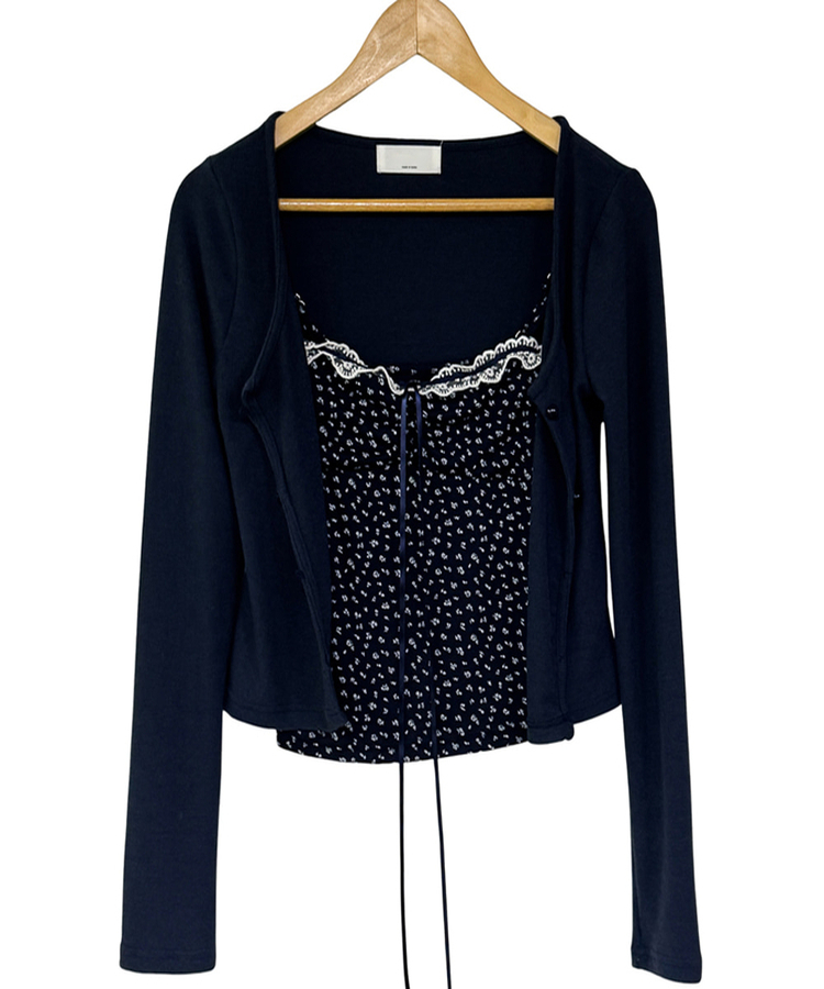 【SET】フラワーレースキャミソール＋カーディガン