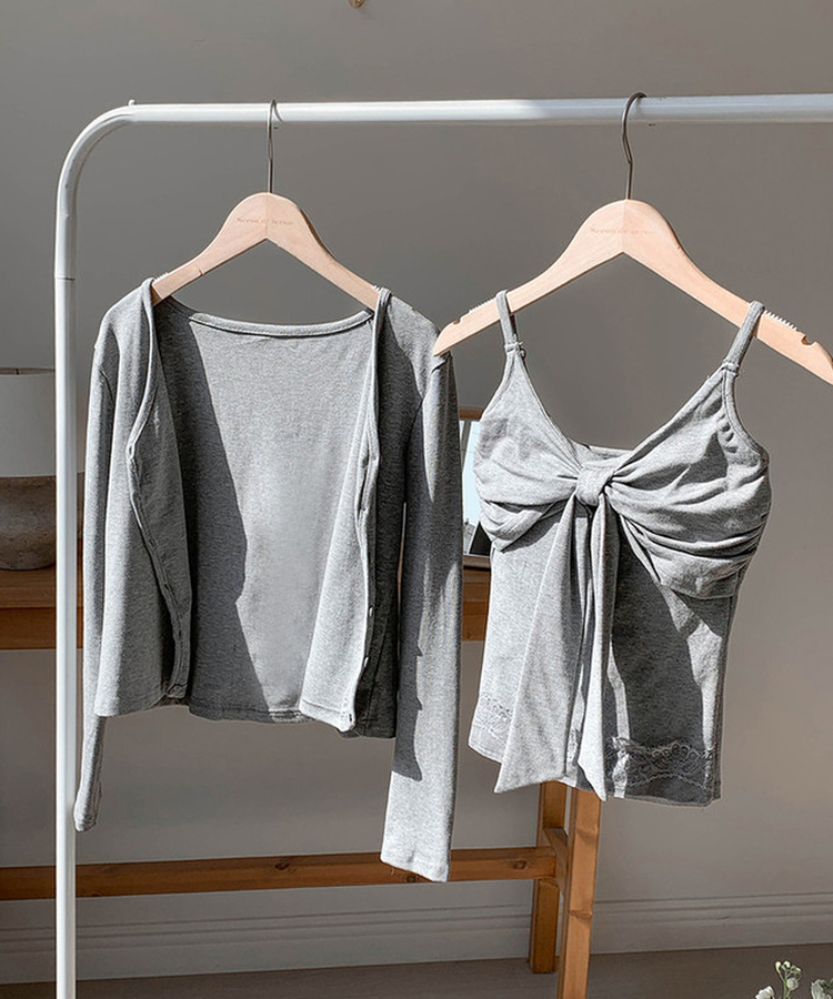 【SET】【カップ付き】リボンキャミソール カーディガン