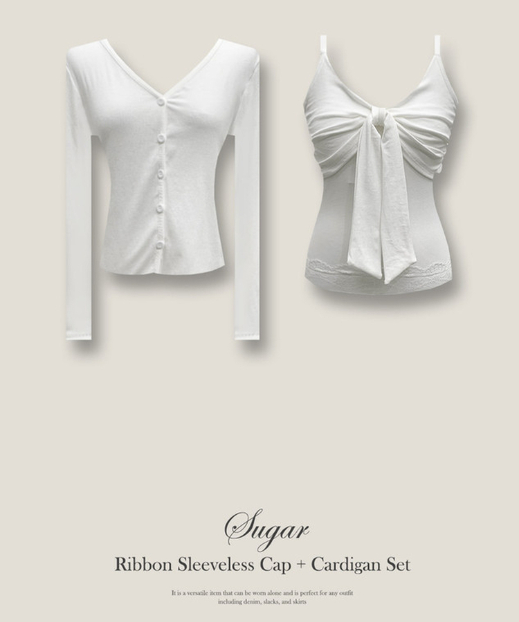 【SET】【カップ付き】リボンキャミソール カーディガン