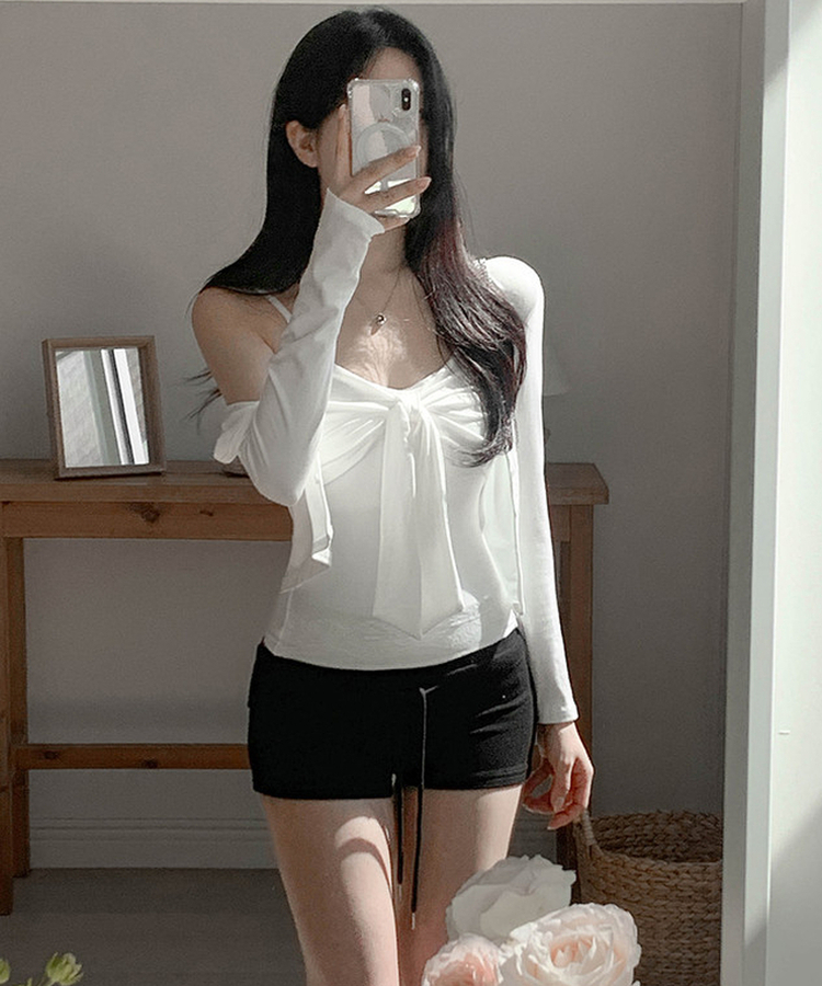 【SET】【カップ付き】リボンキャミソール カーディガン IVORY