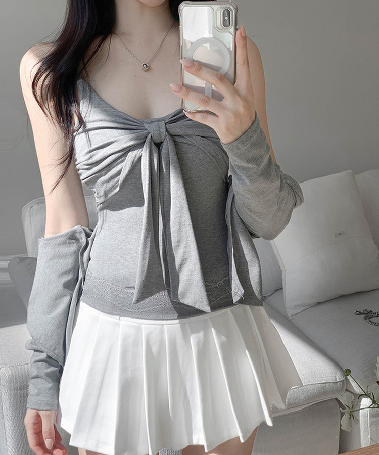 【SET】【カップ付き】リボンキャミソール カーディガン GRAY